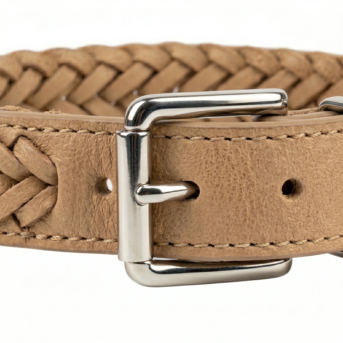 Roxey Medium Leather Dog Collar Beige