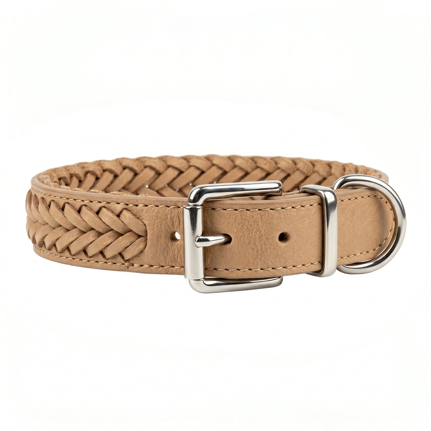 Roxey Medium Leather Dog Collar Beige
