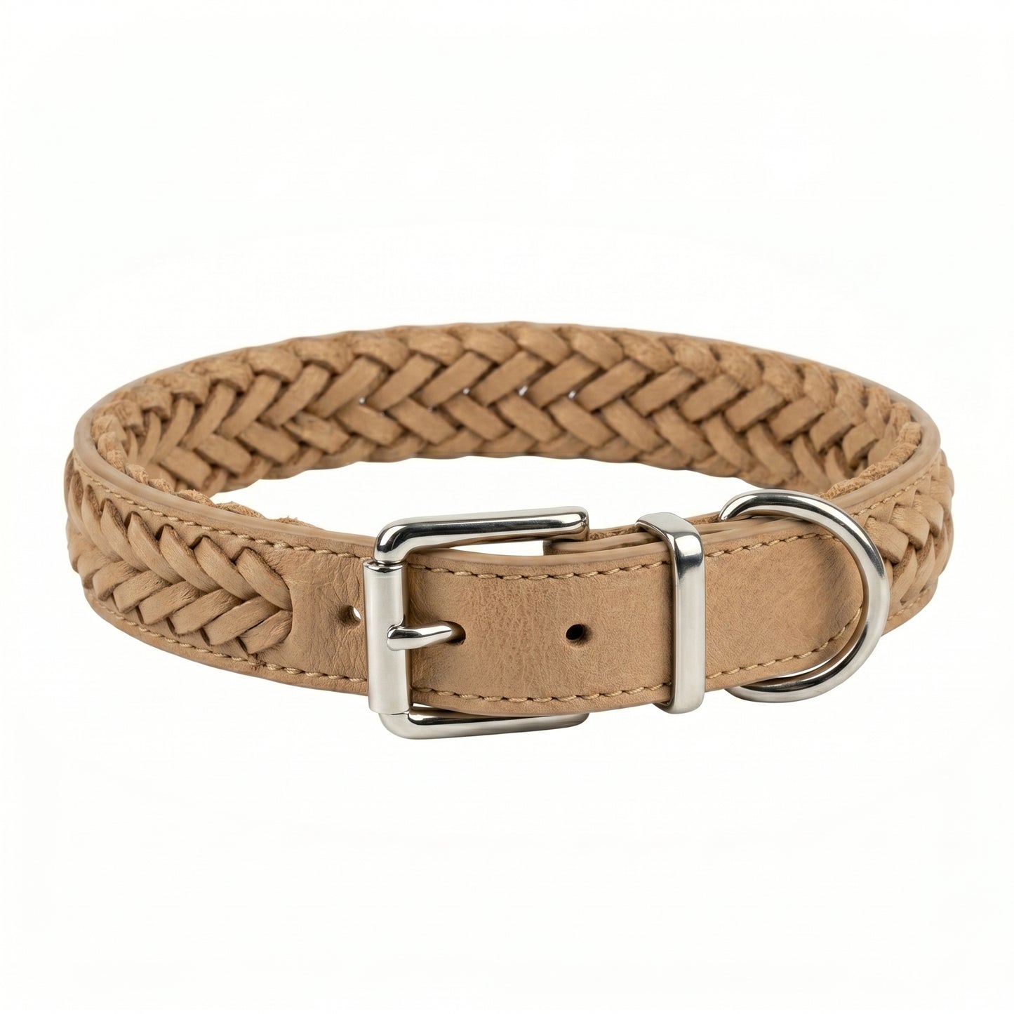 Roxey Medium Leather Dog Collar Beige